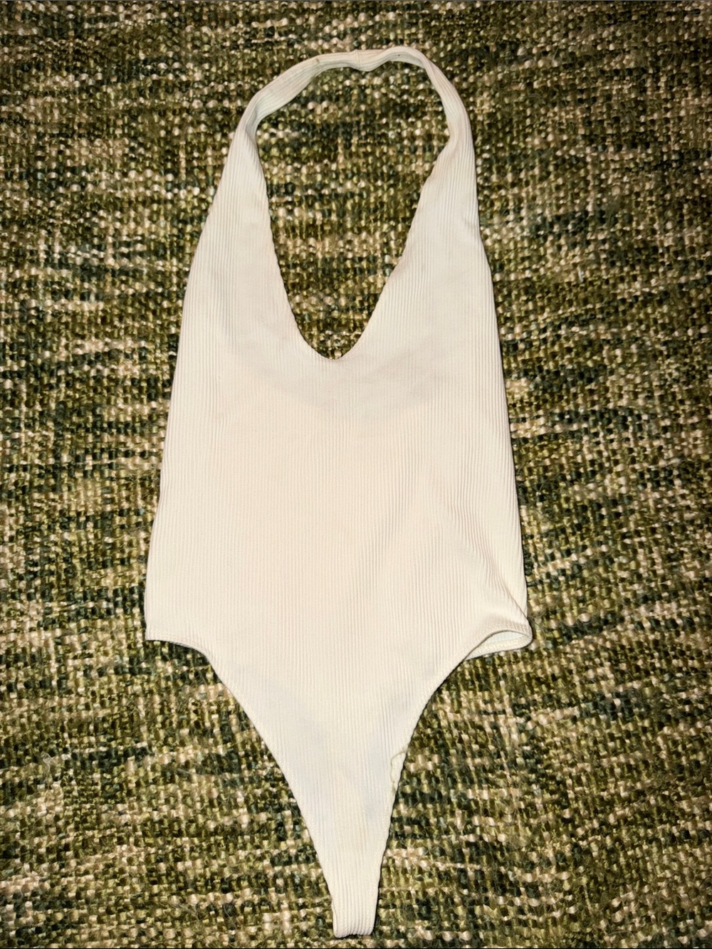 Out From Under Layla halter neck bodysuit with plunging neckline in ivory Sz M. - Picture 3 of 7